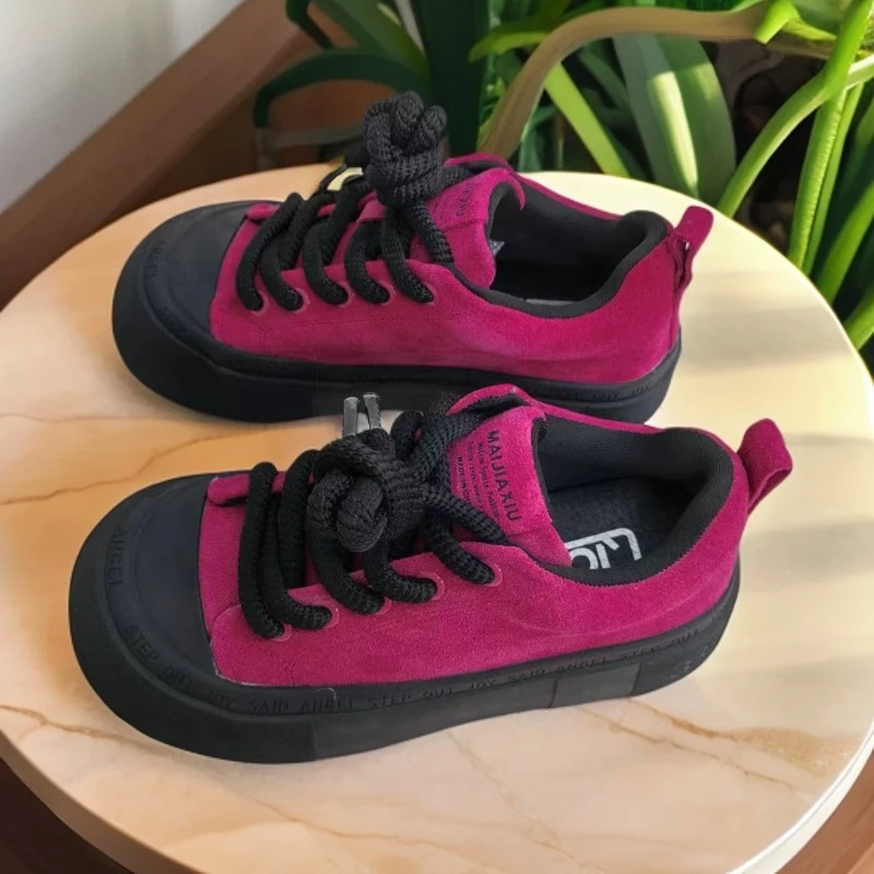 50585 厚底娃娃头系带面包鞋休闲运动鞋（火龙果色）