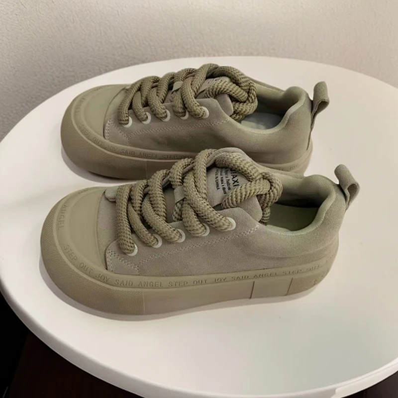 50585 厚底娃娃头系带面包鞋休闲运动鞋（深杏）