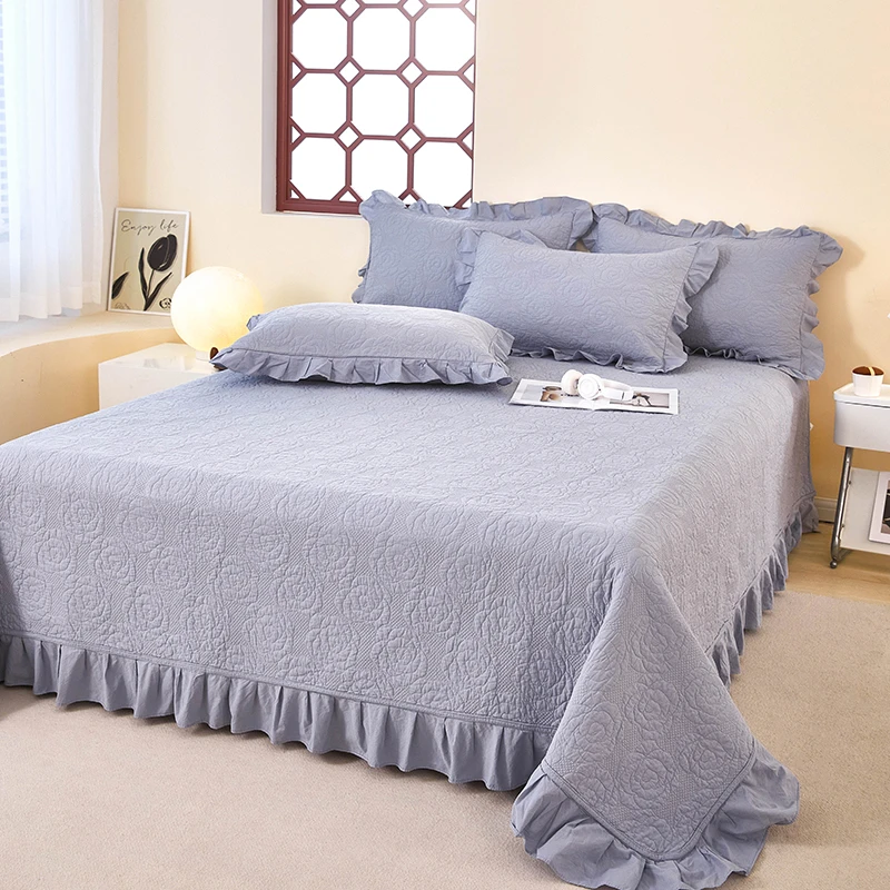 【棉谷里】2025四季款双面纯棉床盖榻榻米三件套韩版荷叶边四季款