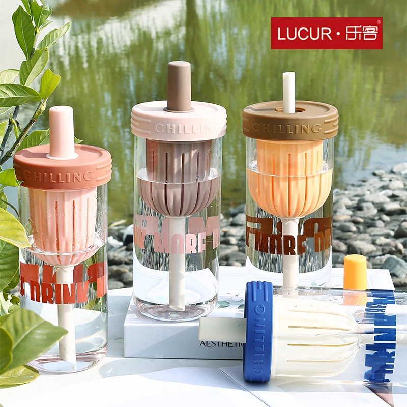 8011网红600毫升可爱大容量学生吸管杯便携玻璃杯情侣