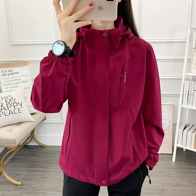 秋户外冲锋衣女可脱卸帽薄款运动外套防风防水夹克风衣登山服透气