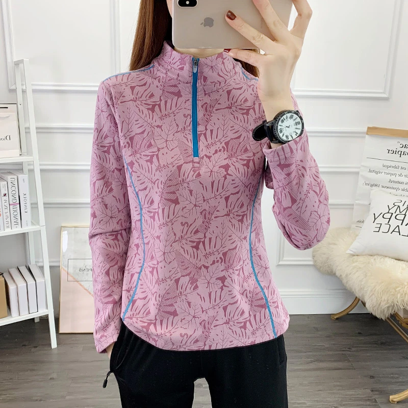 高弹德绒抓绒衣女长袖t恤秋冬半高领加厚保暖户外休闲套头打底衫