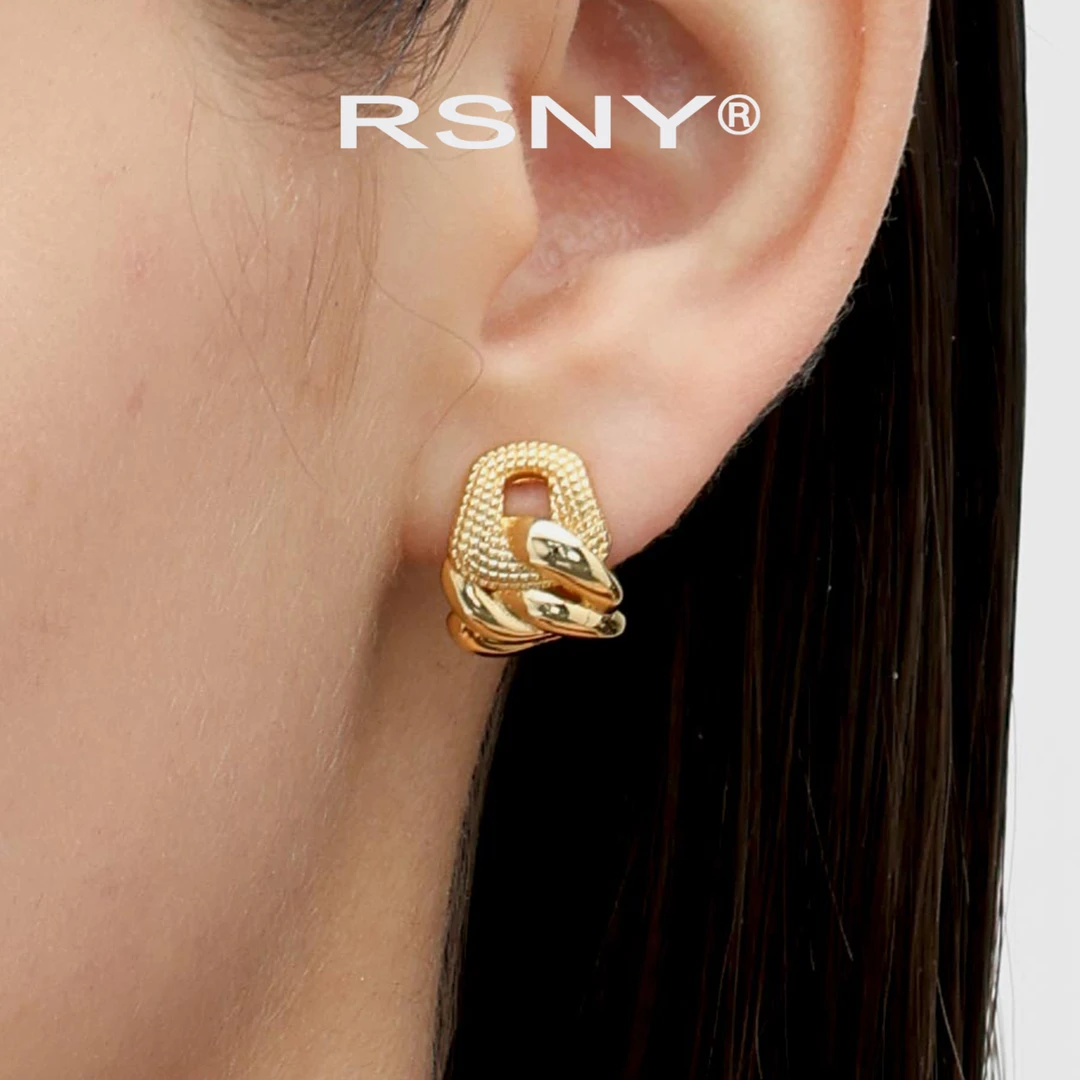 铜合金耳饰 [新品]RSNY抽象链条耳钉女独特风格充满艺术气息潮流