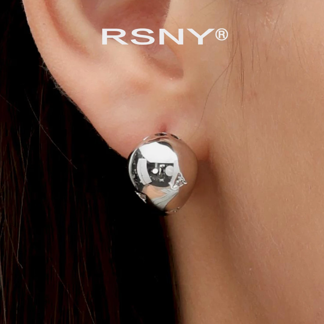 铜合金合成锆石耳饰 [新品]RSNY几何流线造型耳环女2025新款轻奢