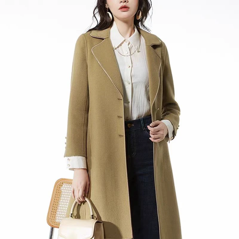 B 025 洋气双面大衣时尚中长款修身气质毛呢百搭秋冬显瘦大衣