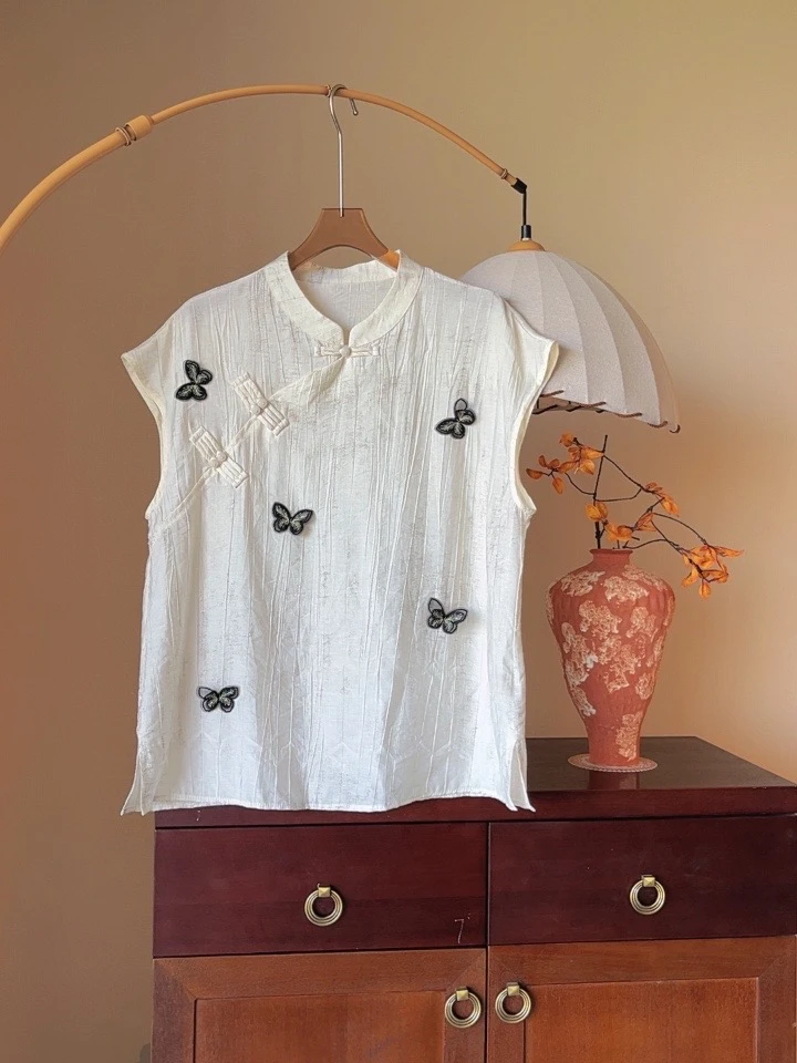 【寻蝶】夏季新款新中式国风轻奢无袖小衫休闲百搭时尚显瘦无袖马甲