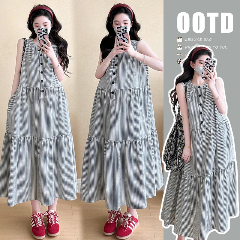 新款2024夏季新款韩版休闲可爱孕妇条纹背心裙外穿孕妇连衣裙