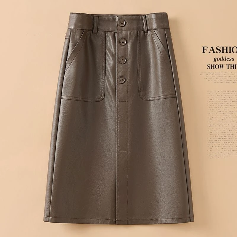 2025新款秋冬款皮裙半身裙女高腰显瘦百搭时尚网红PU皮过膝中长款
