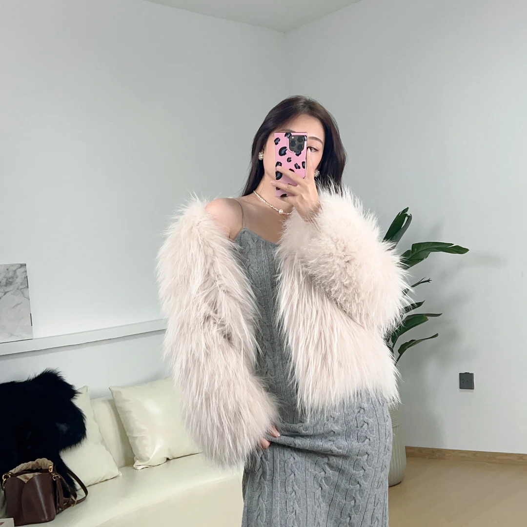 oushiluo/欧诗洛（8050）双面编织加厚貉子毛前55后55短款时尚外套