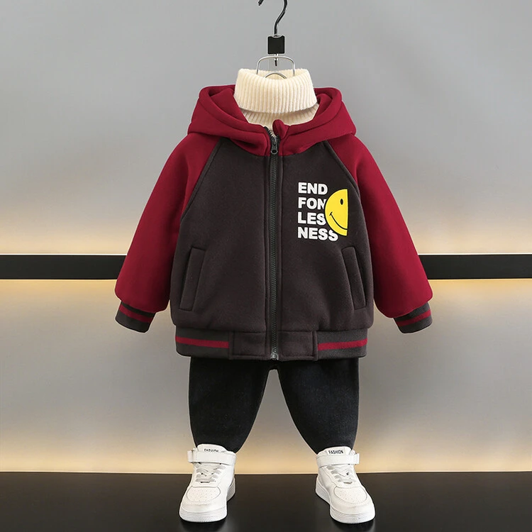 男童夹棉外套2023新款儿童装秋冬天连帽上衣宝宝加厚保暖冬季棉服