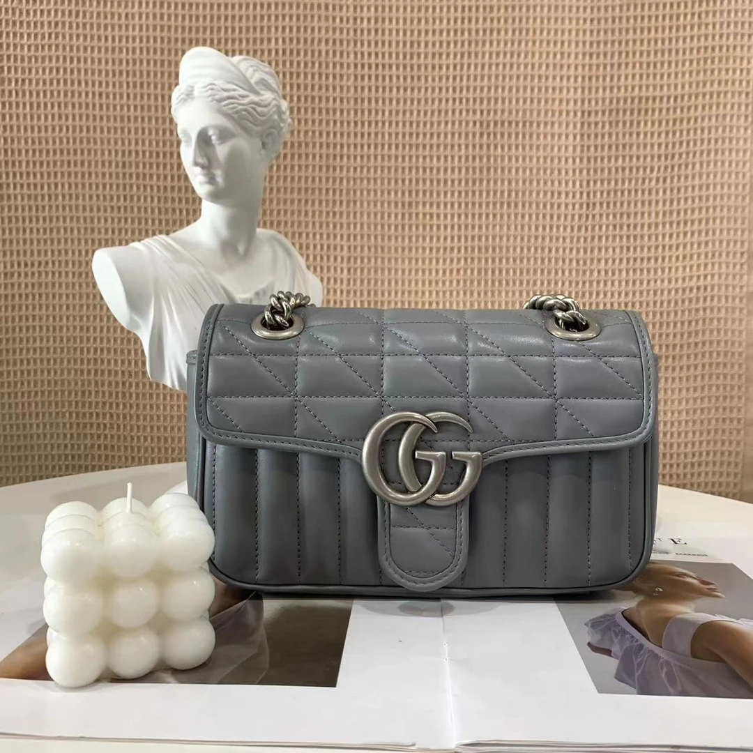 99新 GUCCI/古驰 Gucci 新款marmont22灰银斜挎包/严选