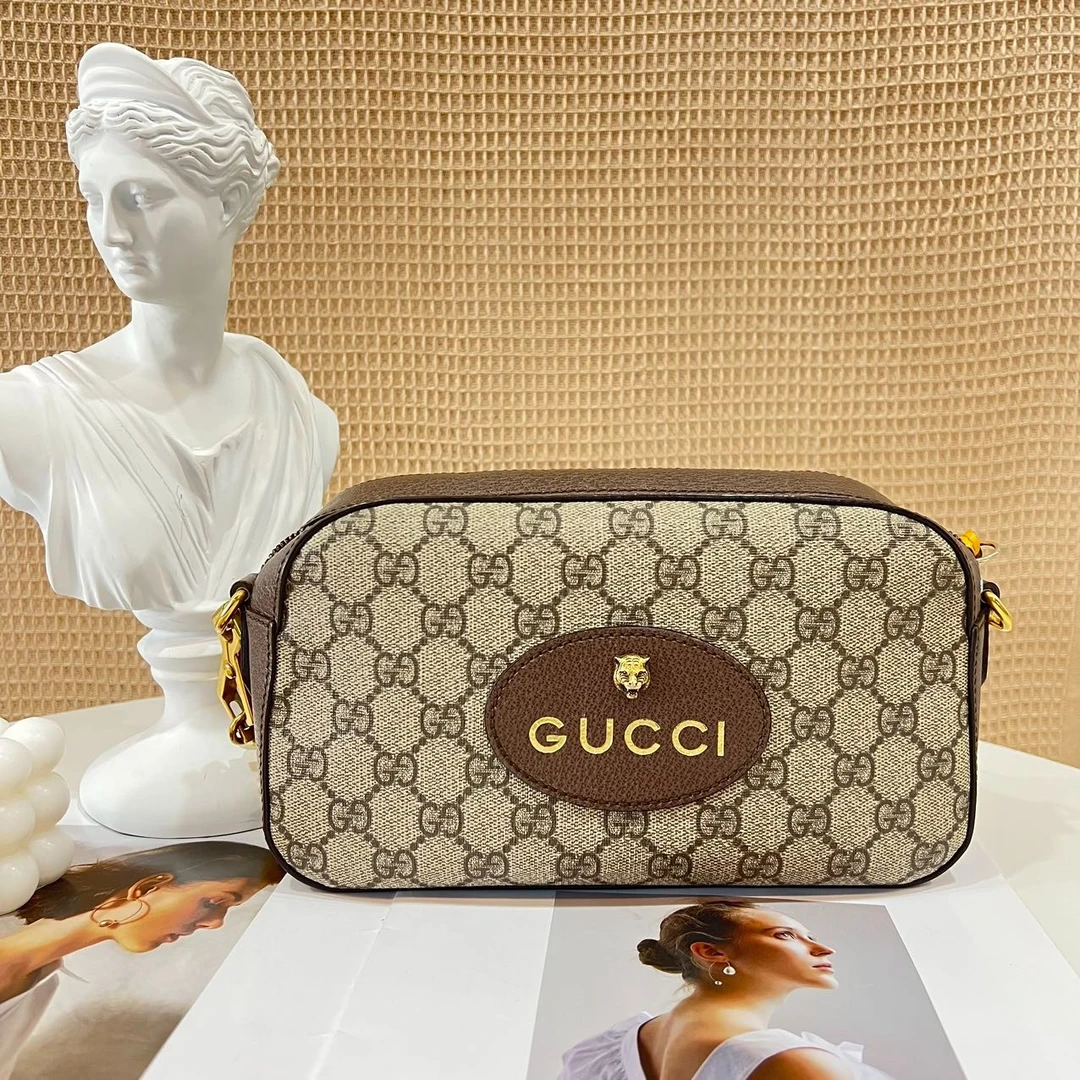 95新 GUCCI/古驰 虎头相机包单肩经典斜挎棕色/公价10500/严选
