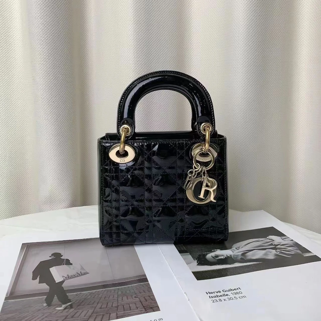99新 Dior/迪奥  dior戴妃三格漆皮黑金包/公价38000/严选