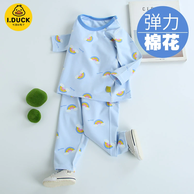 小黄鸭纯棉莱卡内衣套装无痕打底秋衣秋裤男女童睡衣秋冬款家居服