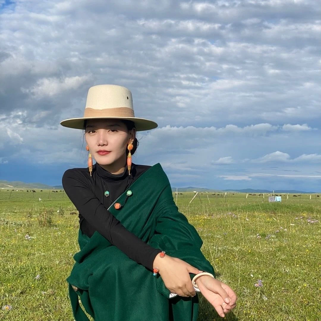 藏族藏式毡帽复古圆顶礼帽纯羊毛平檐礼帽百搭时尚