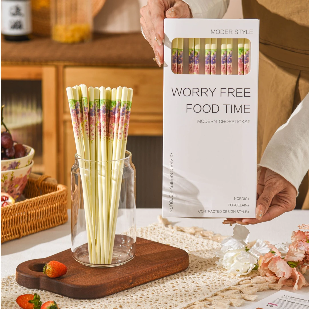 《华典》繁花似锦—25cm防滑陶瓷筷子5双装带礼盒环保防霉x
