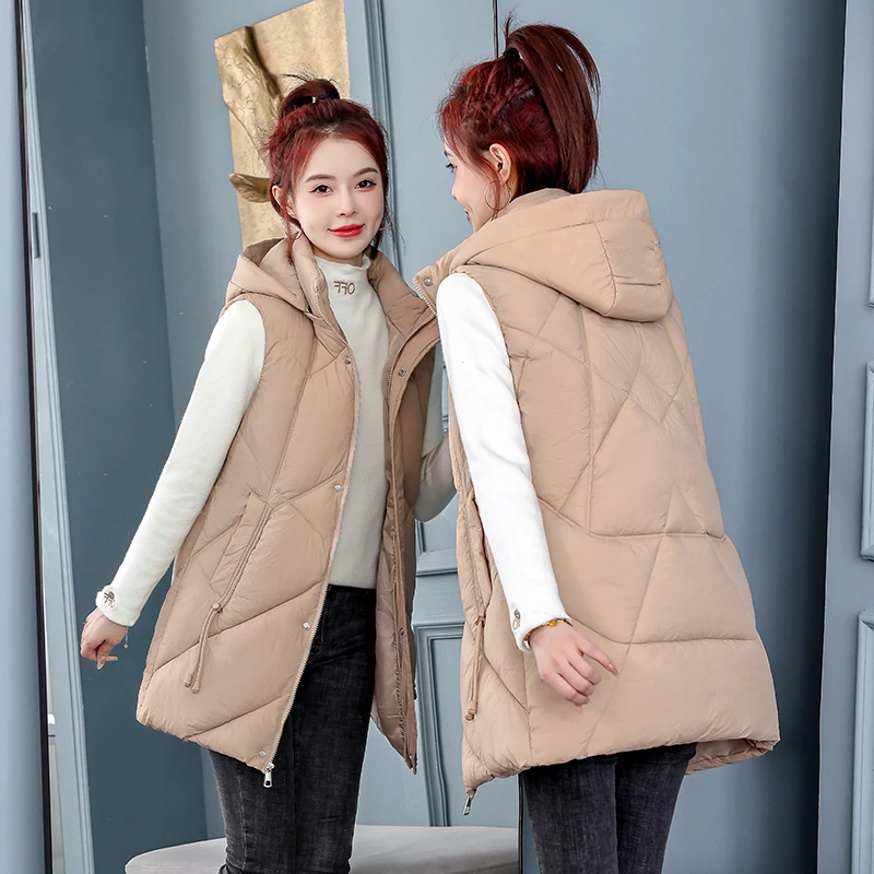 中长款棉马甲女2023秋冬韩版百搭显瘦时尚背心外穿修身坎肩外套