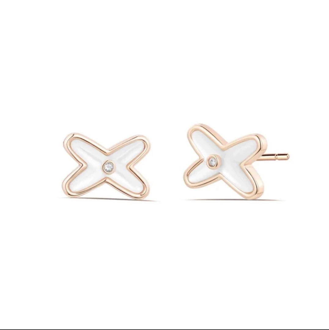 铜合金贝壳耳饰 精工CNC 时尚百搭极光交叉耳钉轻奢气质