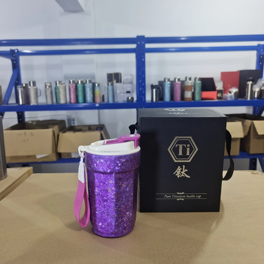 【新品】420ml冰花咖啡杯内外双层纯钛高端户外冰花紫八角咖啡杯