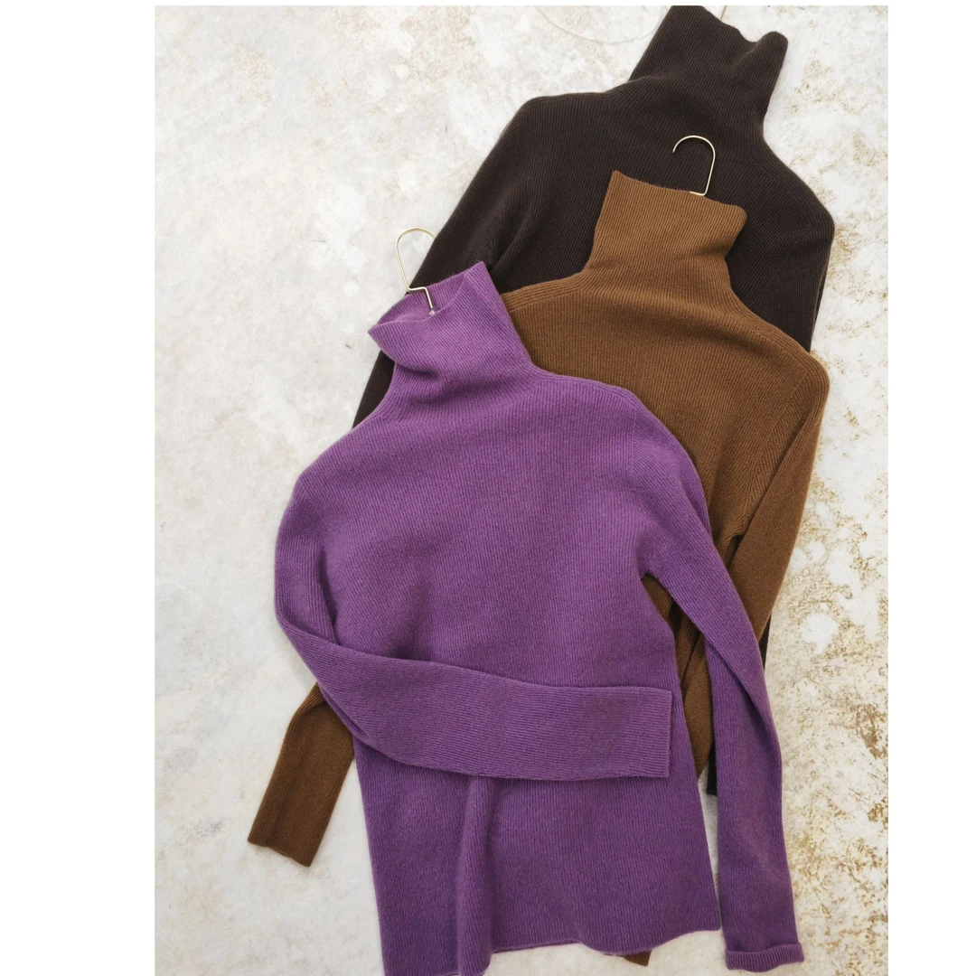 树下家高端定制女装羊毛衫长袖网红时尚百搭修身纯色堆堆领秋冬