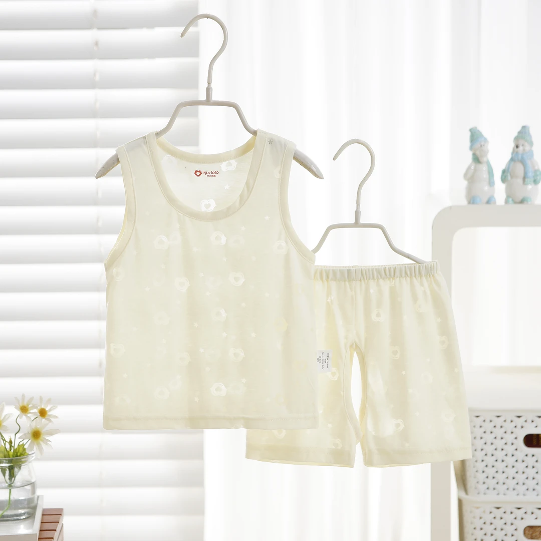 春夏通用宝宝婴儿夏天清新短袖背心套吸汗吸湿排汗圆领薄款6193