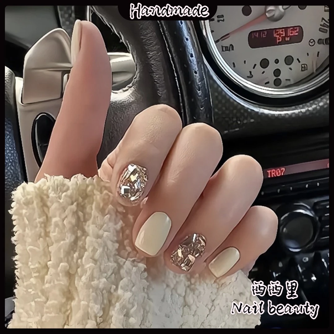 「西西里」纯手工穿戴甲爆闪猫眼重工美甲气质中长梯光疗短方圆温柔