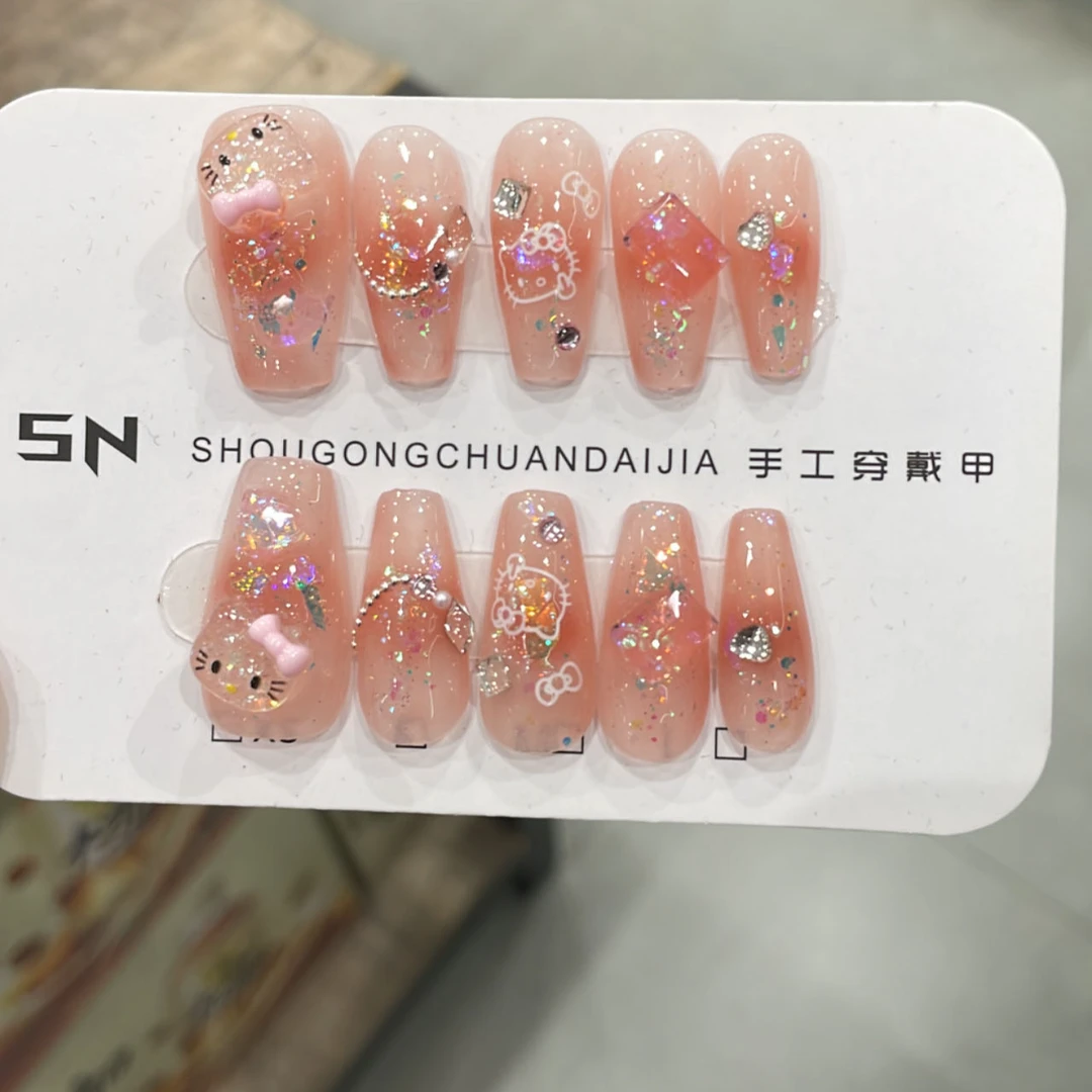 星老婆家小Kt helokitty可爱美甲饰品粉色腮红爆闪纯手工穿戴甲