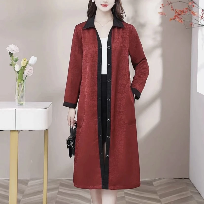 Q-7099气质百搭双面双穿龟裂纹中长款休闲百搭风衣