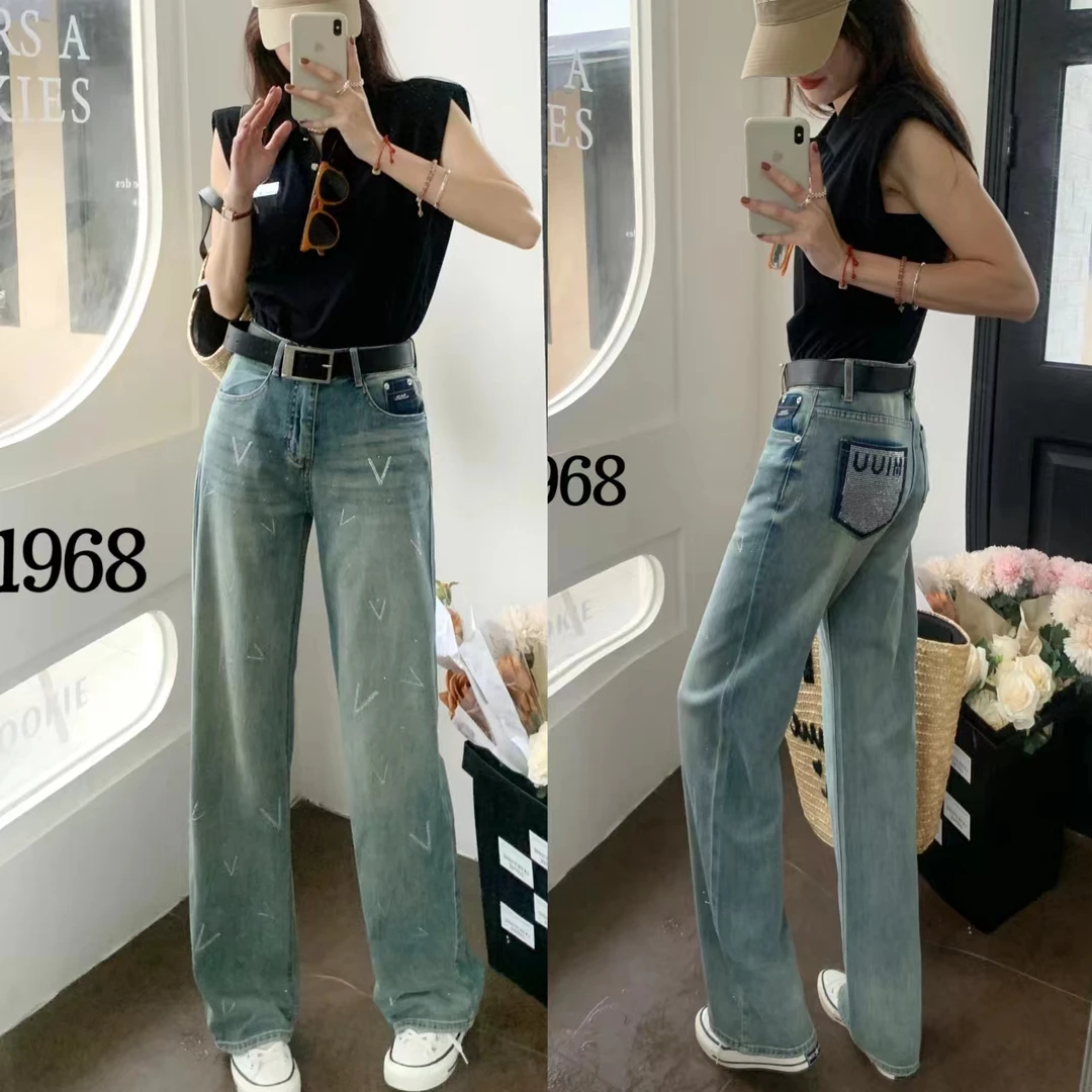 港澳台专柜正品牛仔裤女直筒裤宽松显瘦无弹中腰春季垂感窄版阔腿