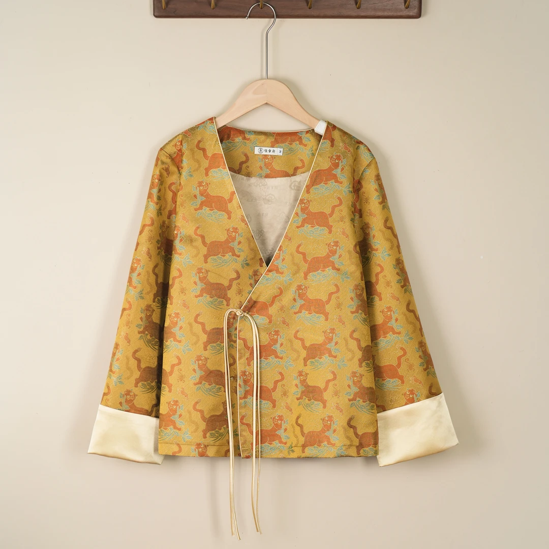 【虎镇五毒】桑蚕丝宋锦新款日常气质高级感国风中式深V百搭外套