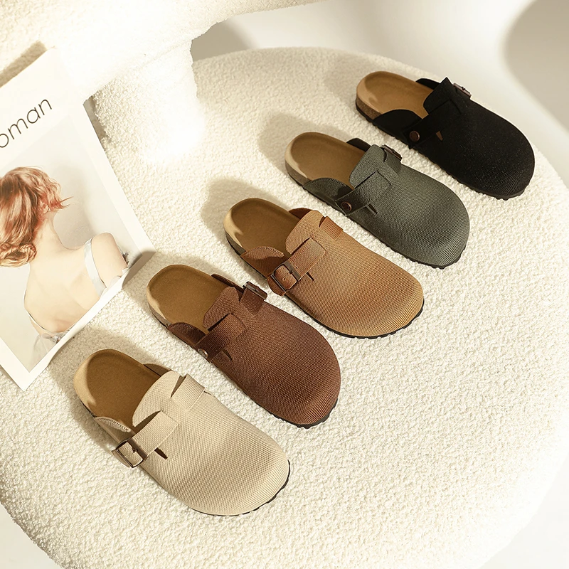 FANSHENG  2024新款博肯王妃鞋软底复古一脚蹬包头半拖外穿懒人鞋