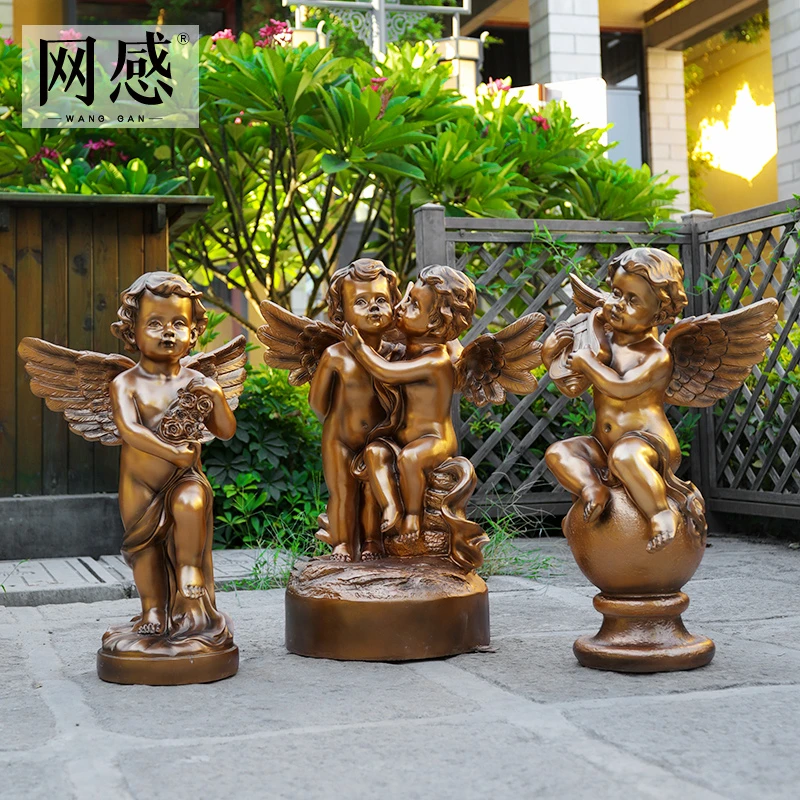 网感  祈祷天使雕塑酒店大堂水景装饰欧式罗马柱女孩人物模型摆件