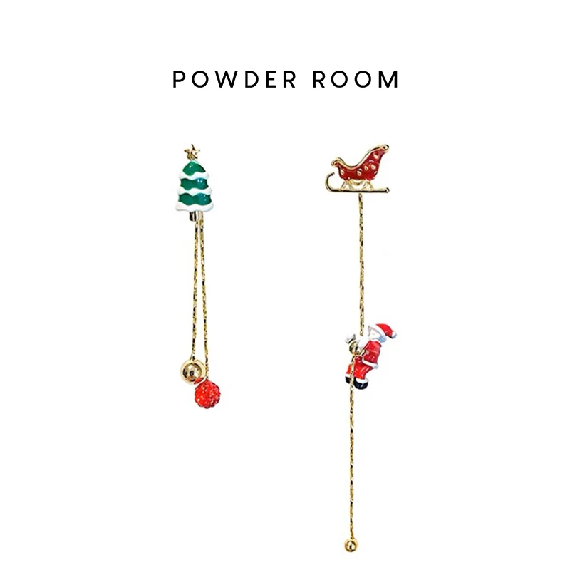 POWDERROOM 铜合金合成锆石耳饰 【圣诞老人】时尚设计可爱耳钉