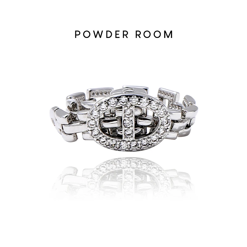 铜合金合成锆石戒指 【初见】高级感轻奢镂空可调节开口戒指时尚ins