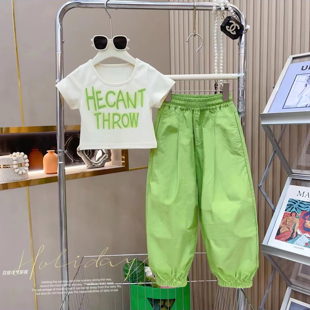 2024新款女孩女童套装洋气儿童夏季工装风休闲套装夏装时尚两件套