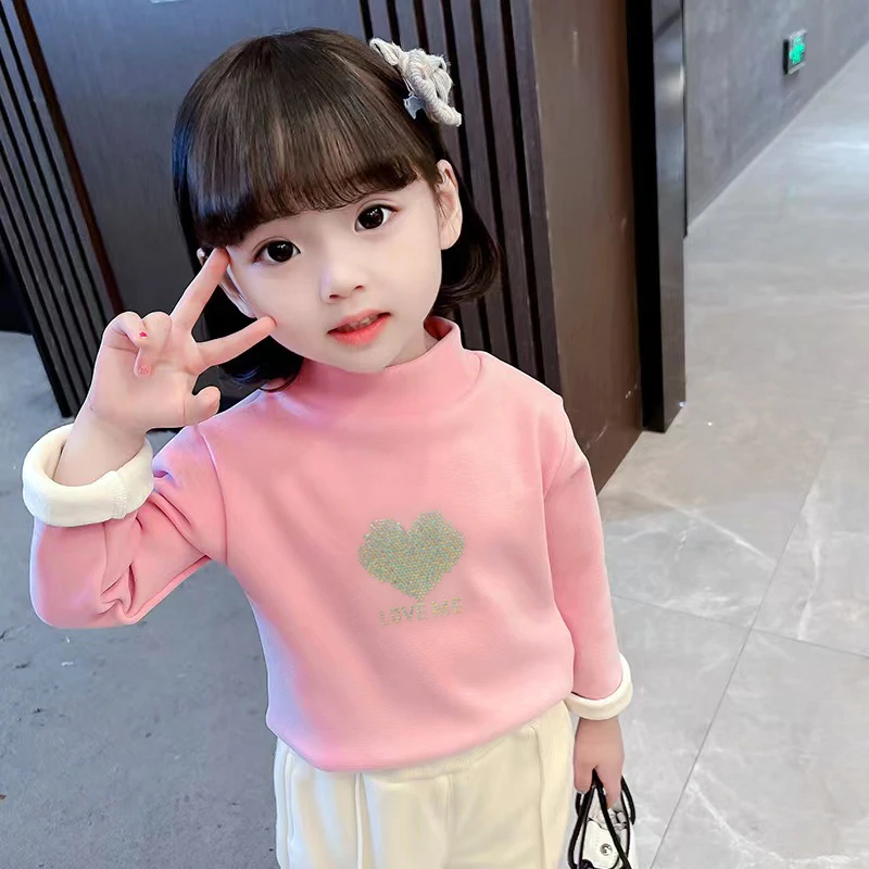 2022秋冬新款半高领儿童德绒内搭打底衫中小童女童长袖保暖T恤潮