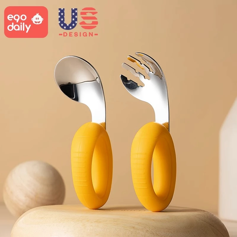 宝宝勺子自主进食弯头勺一岁婴儿吃饭辅食勺餐具儿童学吃饭训练勺