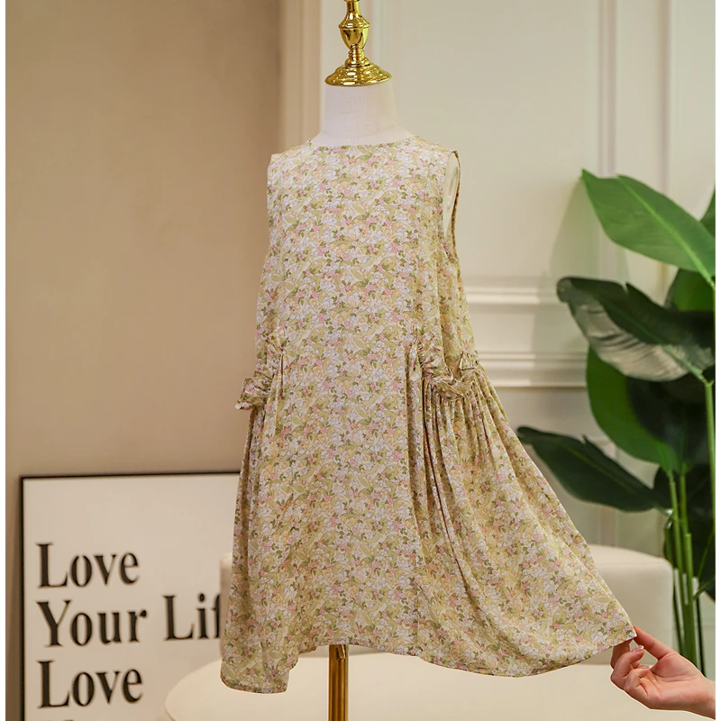 【茧音-铃兰】100%桑蚕丝女童连衣裙 儿童真丝背心裙碎花气质裙子