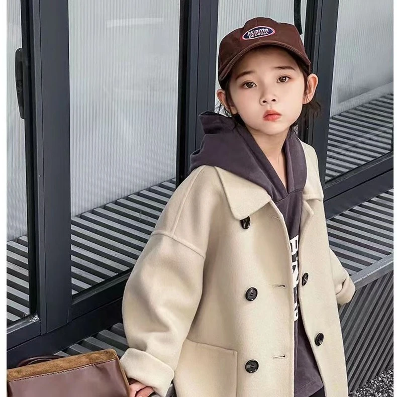 韩国2023新款儿童高端双面绒大衣女童装男宝宝秋冬中长款呢子外套