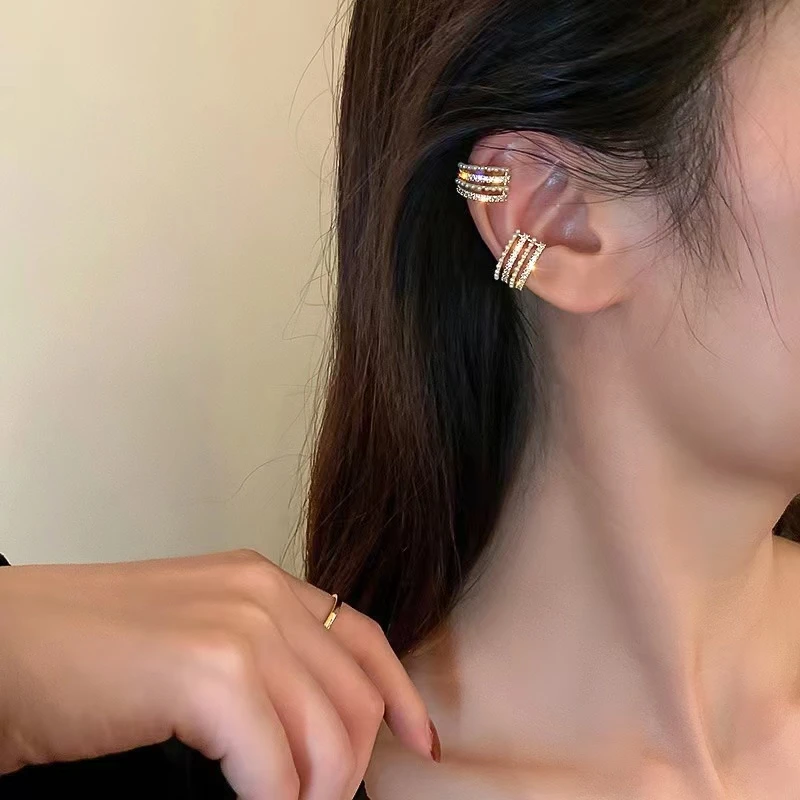铜合金合成锆石耳饰 耳夹女无耳洞耳骨夹ins小众设计气质耳环591