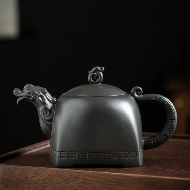 宜兴紫砂手工泡茶壶原矿黑泥紫砂四方龙壶功夫茶具套装家用 250cc