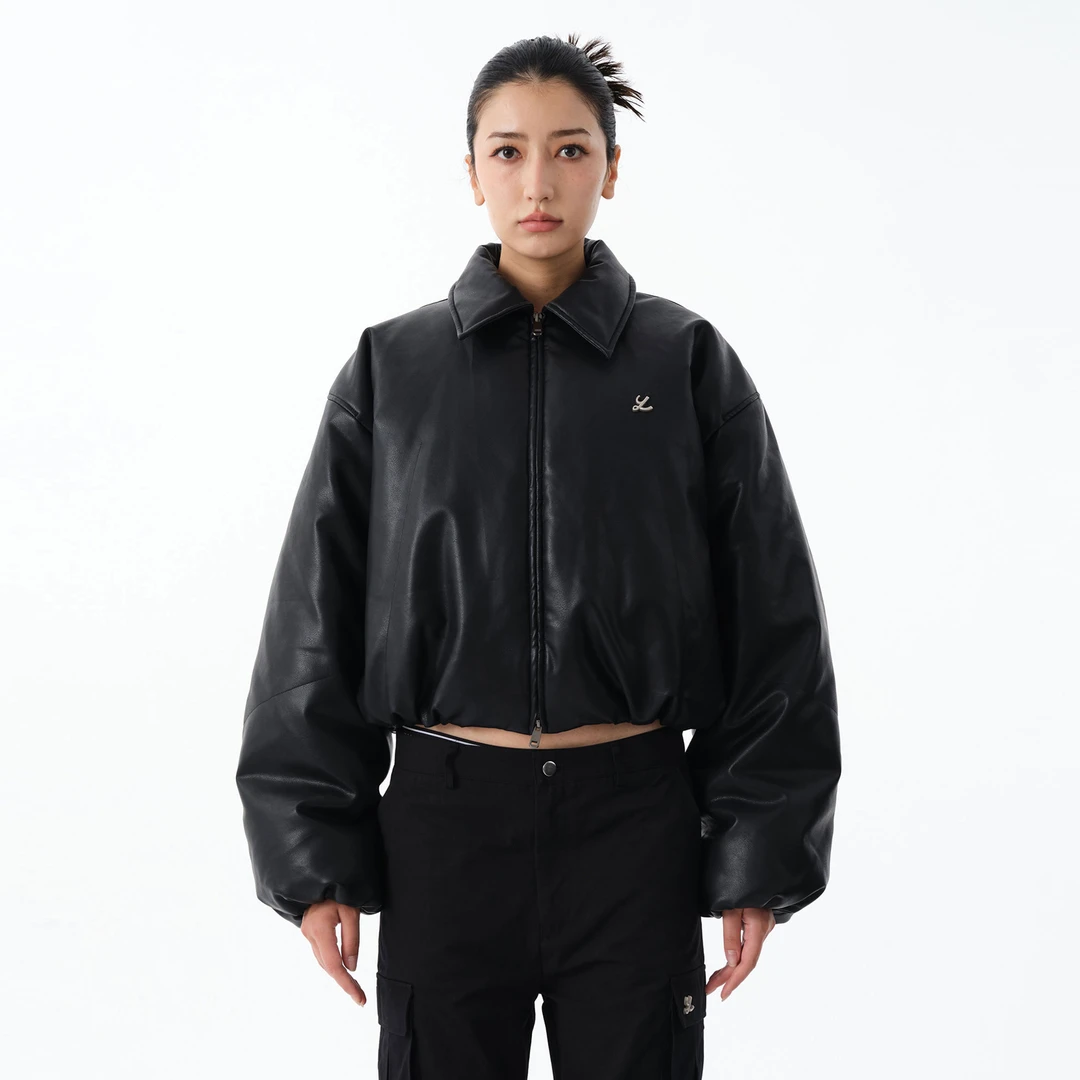 Y2NG “爱比例”重磅皮棉服夹克女PU皮外套朋克翻领皮衣时尚保暖