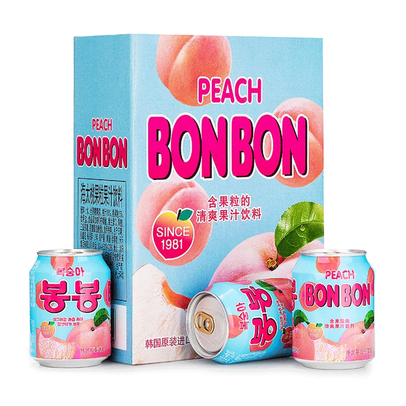海太清爽果汁饮料蜜桃果肉果粒238mlX12ml韩国进口网红饮料整盒