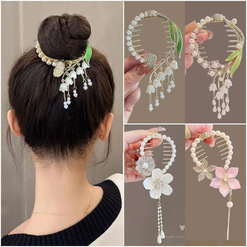 古风铃兰花流苏发夹丸子头固定抓夹女高级感发扣气质半扎盘发发抓