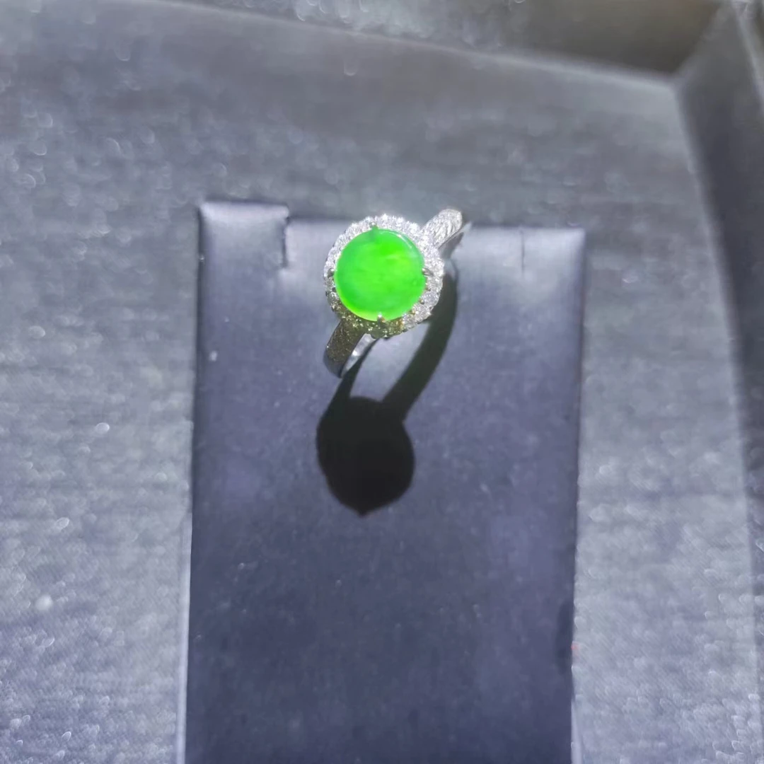 天然翡翠4222/102973满色圆牌戒指国标s925银镶嵌全新独特设计款