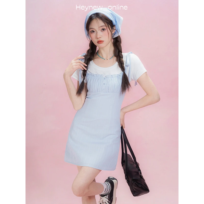 【现货来了】法式纯欲风吊带短袖连衣裙女春夏新款小个子-4C880