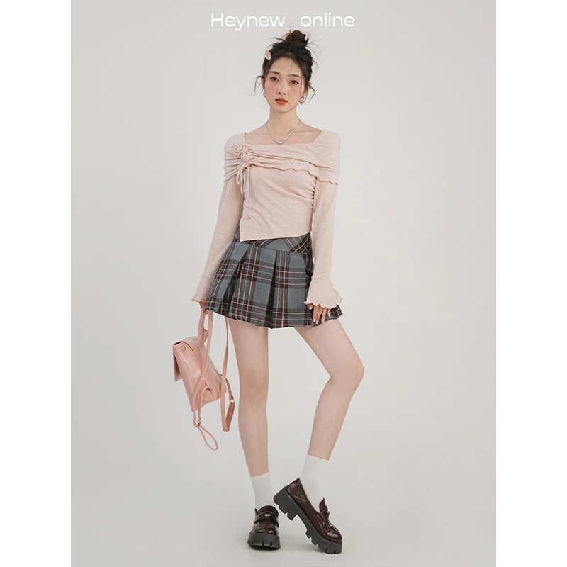 【现货来了】粉色玫瑰少女甜妹长袖春秋新品方领显瘦气质纯欲-3Q097