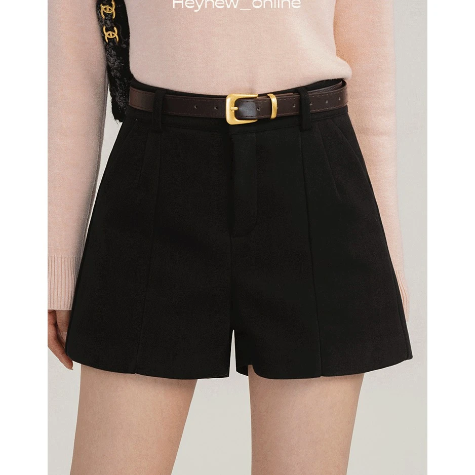 LOVEHEYNEW配腰带厚实黑色短裤女秋冬2024a字显瘦厚热裤-3D714