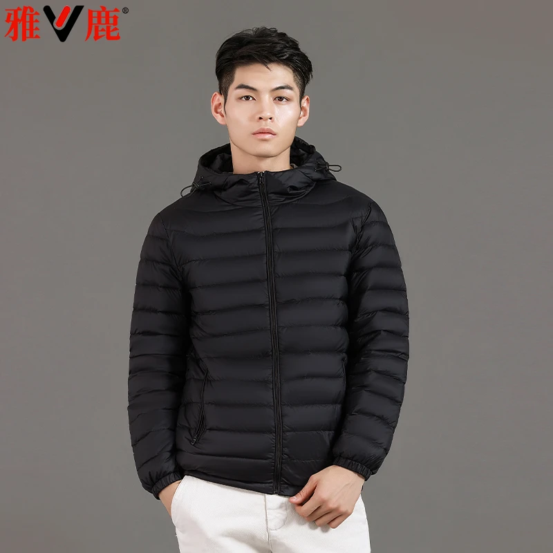 雅鹿羽绒服男中老年外穿棉袄爸爸轻薄连帽羽绒服秋冬外套上衣