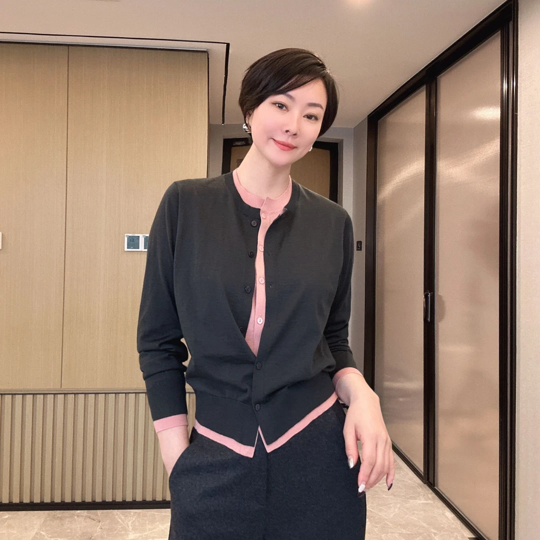 【特价】精纺针织羊毛撞色假两件开衫X197